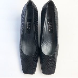 Stuart Weitzman Leather Shoes Block Heel Reptile 8.5